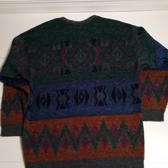 Moda di lentzos mens wool sweater size medium aztec geometric print green blue - Picture 6 of 6